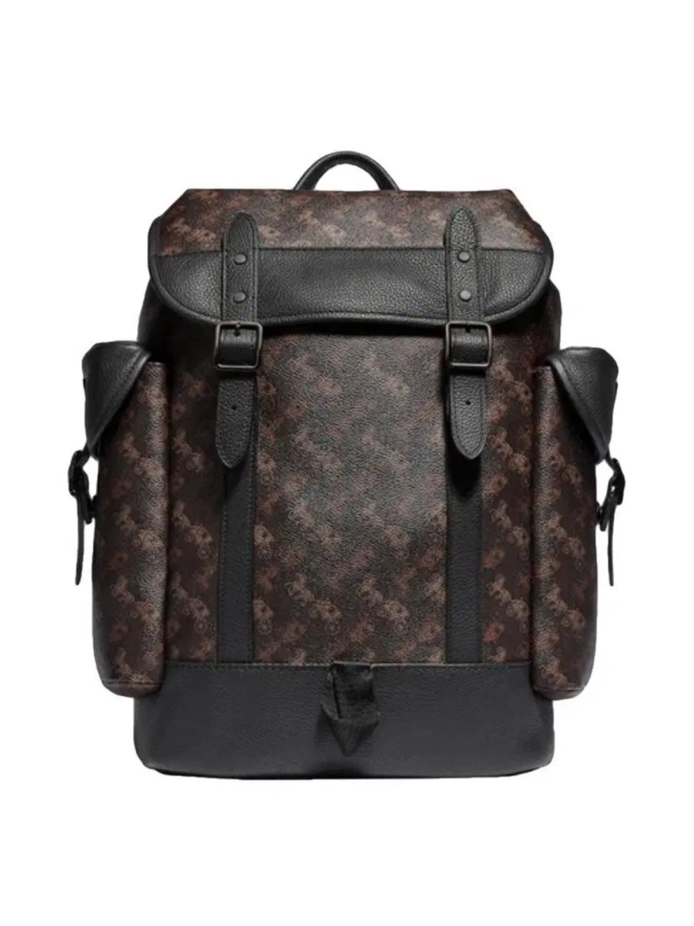 Coach Brown Monogram Backpack with Black Leather Trim